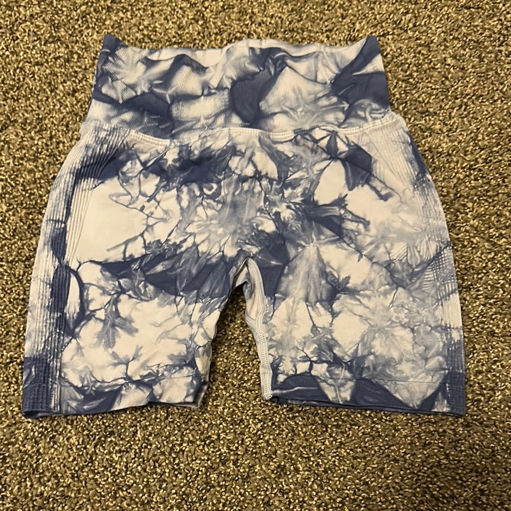Blue and White Tie-Dye Bike Shorts